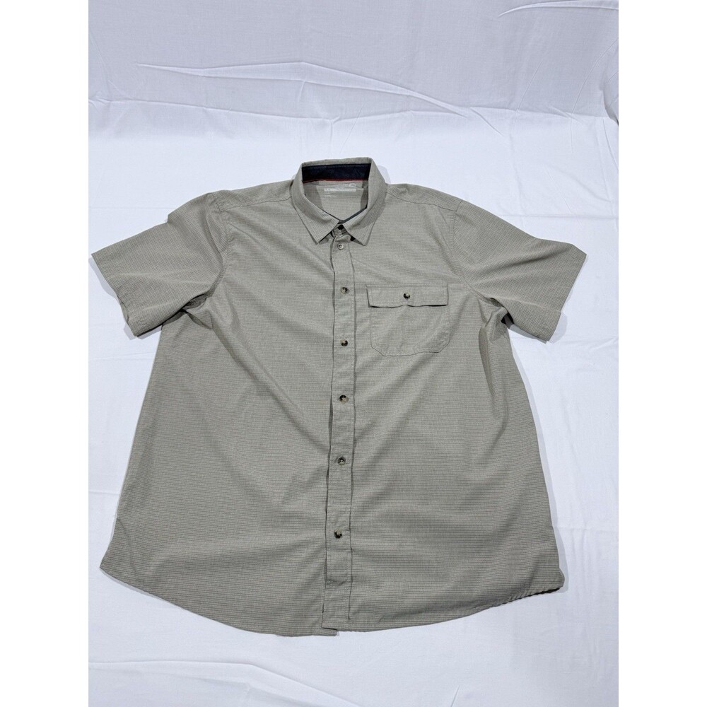 Avalanche Men XL Button Up Short Sleeve Shirt Tan Outdoor Breathable Polyester